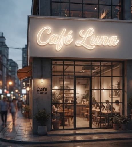 Café Luna · 웜 화이트 네온 간판 시안