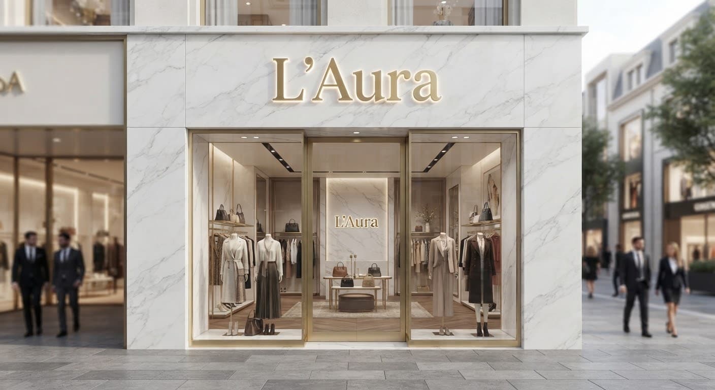 L'Aura 부티크 · 골드 채널 레터 간판 시안
